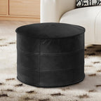 Couchus Genuine Leather Ottoman, Square Pouf Footstool (Round, Black) | Modern Upholstered Ottoman, Floor Pouf for Living Room, Bedroom