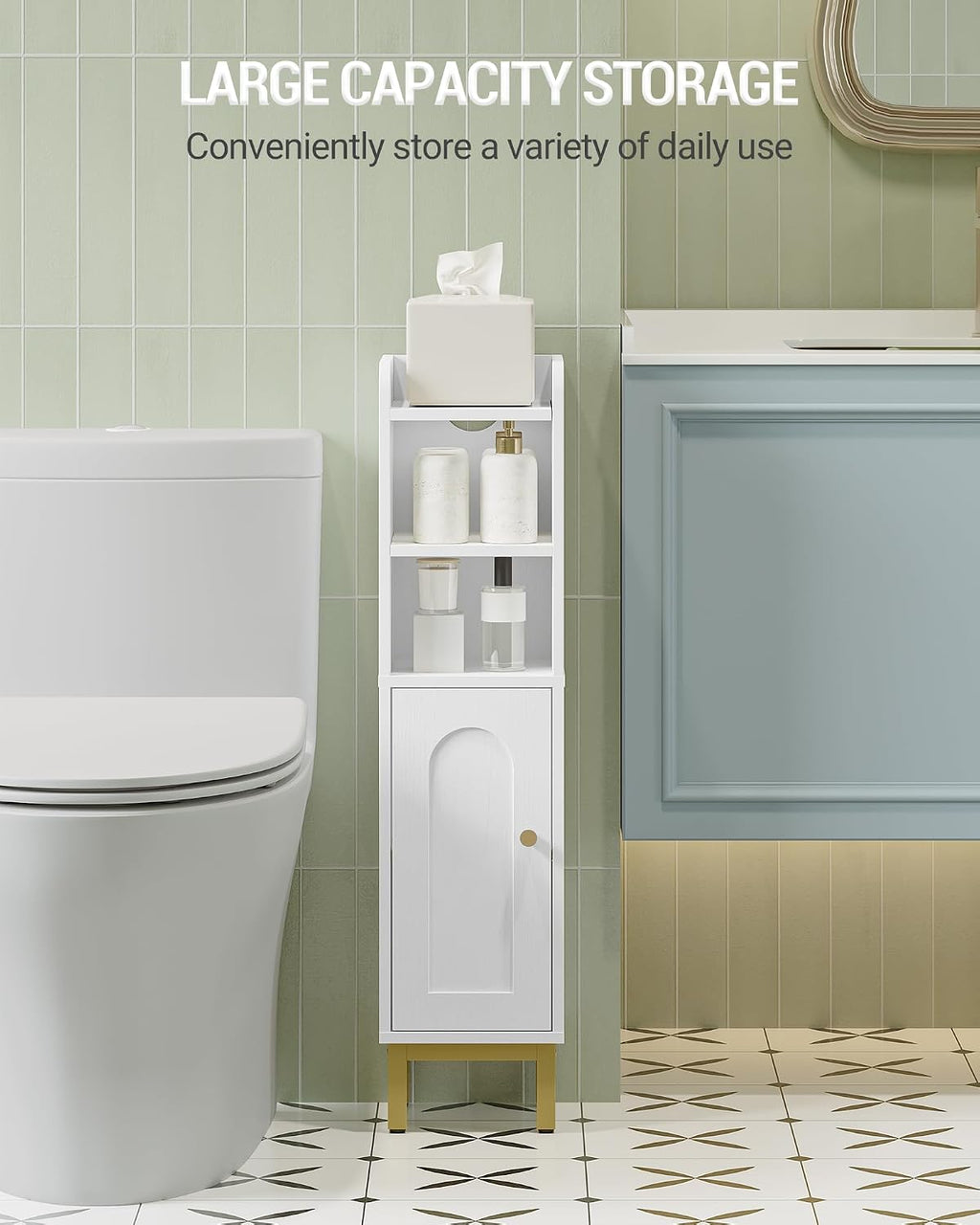 Hzuaneri Bathroom Storage Cabinet, Small Corner Floor Cabinet | Narrow Toilet Paper Holder, Bathroom Organizer with Adjustable Shelf, 2 Doors, for Small Spaces, White BC08203X