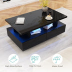 MHOM 41.3" LED Coffee Table, Modern High Gloss Living Room Table with 4 Drawers, Stylish Center Table for Living Room, Office and Apartment, Black