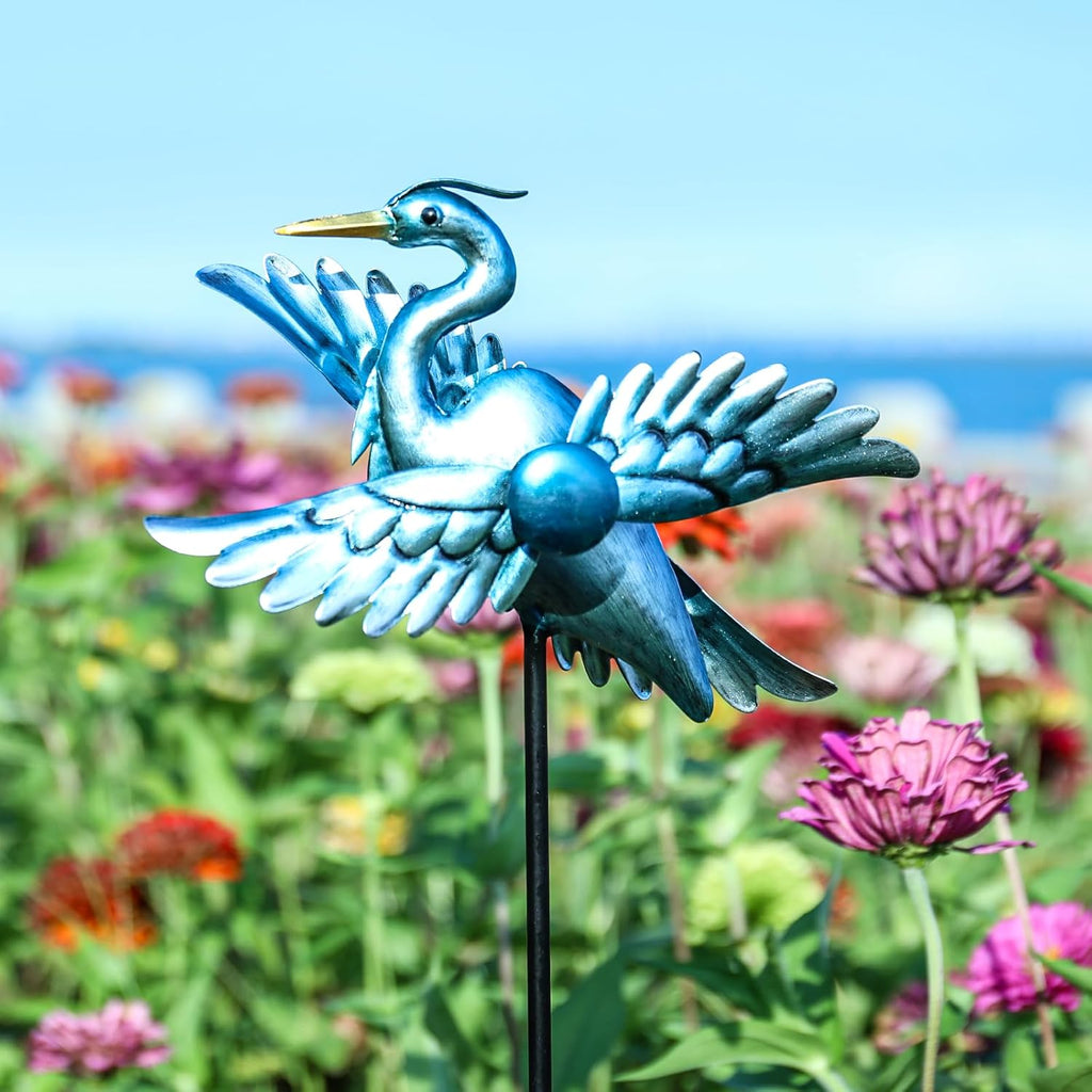 WONDER GARDEN Wind Spinners Outdoor - 2 Pack Small Metal Heron Wind Spinner Windmill, Wind Sculpture for Yard Patio Lawn Decor