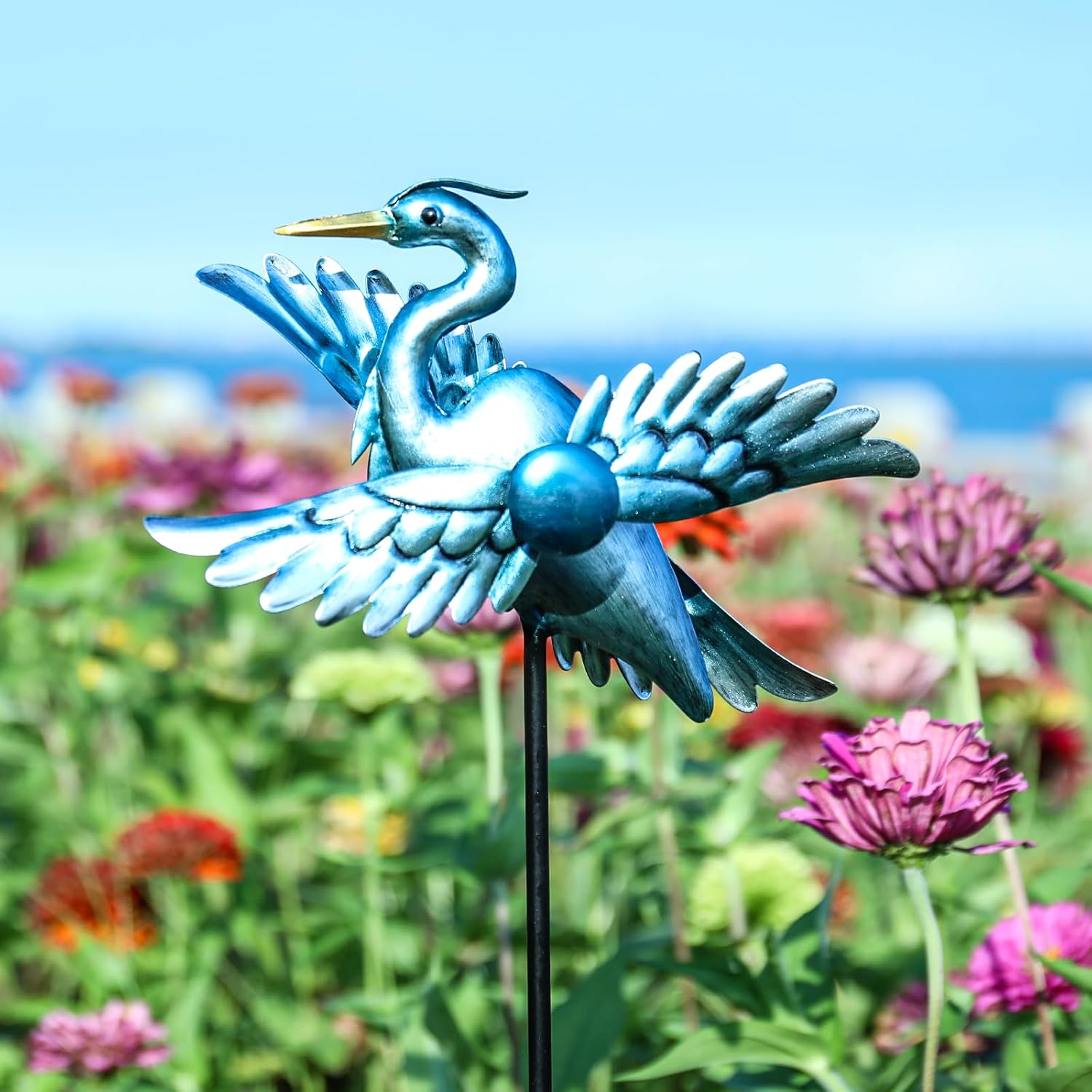 WONDER GARDEN Wind Spinners Outdoor - 2 Pack Small Metal Heron Wind Spinner Windmill, Wind Sculpture for Yard Patio Lawn Decor