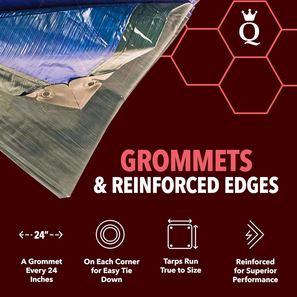 QUEEN OF TARPS | 8x10 Heavy Duty Tarp Waterproof, 120 GSM is 12 MIL, UV/Tear Resistant Tarp, Camping, Outdoor Furniture, Car, Tents, Painting, Firewood Protection | 8x10, Heavy Duty