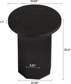 Tribesigns Round End Table, Farmhouse Pedestal Side Table, Fluted Wooden Nightstand Drink Stand for Living Room, Bedroom (1, Black)