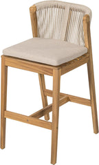 Christopher Knight Home Cuz Patio Barstool Set of 2, Outdoor Counter Height Stool with Sturdy Acacia Wood Frame and Rope Backrest, Bar Stool with Seat Cushion for Backyard Garden, Beige + Teak