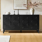 HULALA HOME Mid Century Sideboard Buffet Cabinet with Solid Wood Legs, 60" Kitchen Storage Cabinet Credenza with 4 Doors and 2 Shelves, Accent Console Table (Black)