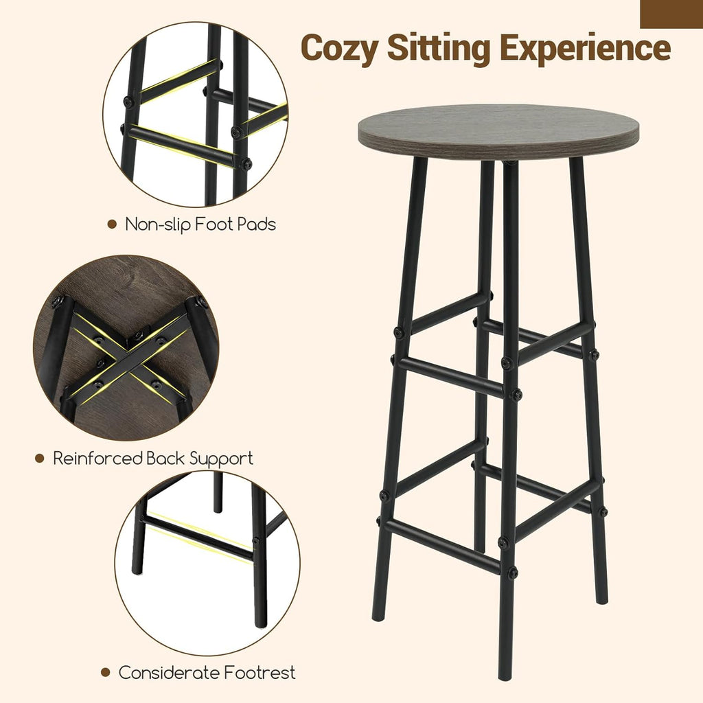 Giantex 3 Pieces Bar Table and Stools Set, Bistro Table Set with Glass Holder, 2 Tier Wine Rack & Storage Shelves, Kitchen Counter Table with 2 Stools for Home, Dining Room, Restaurant (Oak Gray)