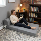 D&D Futon Furniture Sleeper Chair Folding Bed, Studio Sofa Guest Folded Mattress, High Density Foam (70 x 32 x 6, Gray)