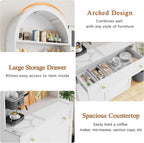 71" Tall Arched Kitchen Pantry Cabinet, Modern Kitchen Storage Cabinets with Hidden Drawer and Spacious Countertop, Wooden Storage Pantry Cabinet for Living Room, Dining Room, White