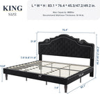 Allewie King Bed Frame with Adjustable Velvet Tiara Headboard, Upholstered Diamond Button Tufted Platform Bed, Wood Slats Support, No Box Spring Needed, Mattress Foundation, Easy Assembly, Black