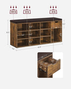 VASAGLE CUSTOS Collection - Storage Bench, Entryway Bench with Cushion, Drawer and Open Compartments, Bench with Storage, Living Room, Bedroom, Closet, Rustic Brown and Chestnut Brown ULHS024T01