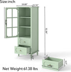 CNXINHUISUAN Minimalist Sideboard - Modern Buffet Cabinet with Glass Doors & 2 Drawers, Wood Storage Console for Dining Room & Entryway (Mint Green)