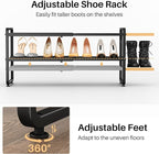 Shoe Rack - Expandable Shoe Organizer for Closet, Adjustable Metal Shoe Shelf Storage, 2 Tier Stackable Long Shoe Stand Holder for Garage, Entryway, Door Entrance, Black