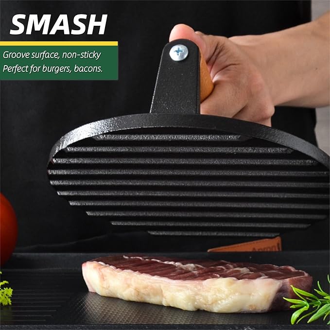 12 Inch Melting Dome with Round Cast Iron Smash Burger Press for Blackstone Griddle, Commercial Grade Heavy Duty Griddle Dome and Cast Iron Grill Burger Press for Flat Top Griddle Grill