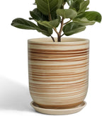 Ceramic Planter 10 Inch - Ceramic Pots for Indoor Plants Outdoor Large Plant Pot with Drainage Hole and Saucer Cylinder Flower Pot Yellow