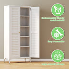 Metal Storage Cabinet with 2 Doors and 4 Adjustable Shelves, Metal Pantry Cabinet for Kitchen Living Room, Required Assembly, White,13.78" D x 27.56" W x 63.58" H