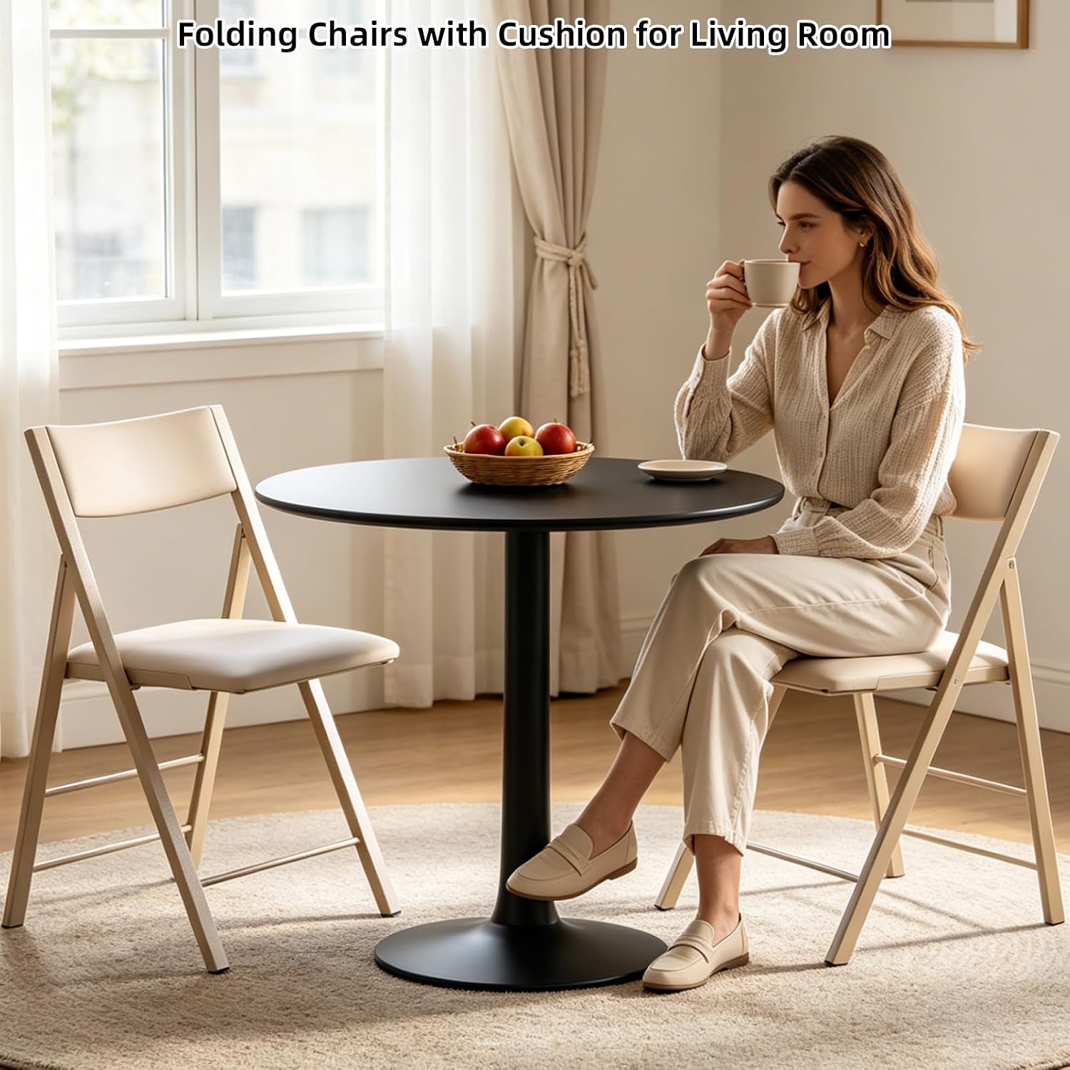 Padded Folding Chairs 2 Pack, 450LBS Heavy Duty Folding Dining Chair, Wood | Waterproof Leather, Triple Anti-Rust Coating, 1.37" Folded, Foldable Chairs for Dining Room, Kitchen, Home, Events, Apartment