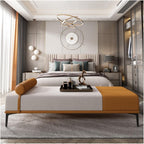 Modern Fabric Storage Bench for Entryway, Upholstered for Bedroom End of Bed, Living Room Footrest Ottoman, Orange Entryway(150 * 50 * 42cm)