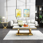 Modern Luxury Faux Marble End Table with Polished Gold Stainless Steel Base Square White Marble Side Table Elegant Small Bedside Table for Living Room Bedroom Office