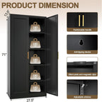 71" Tall Kitchen Pantry Cabinet, Metal Kitchen Pantry Storage Cabinet with Doors and 4 Adjustable Shelves, Freestanding Pantry Cupboard for Living, Dining Room, Black