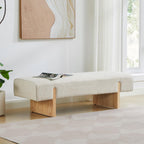Zesthouse Solid Wood Bench for Bedroom, 55'' Upholstered Linen Fabric End of Bed Bench Queen Size, Modern Wooden Entryway Bench with Rubberwood Leg & Padded Cushion, Long Ottoman Bench Seat Indoor