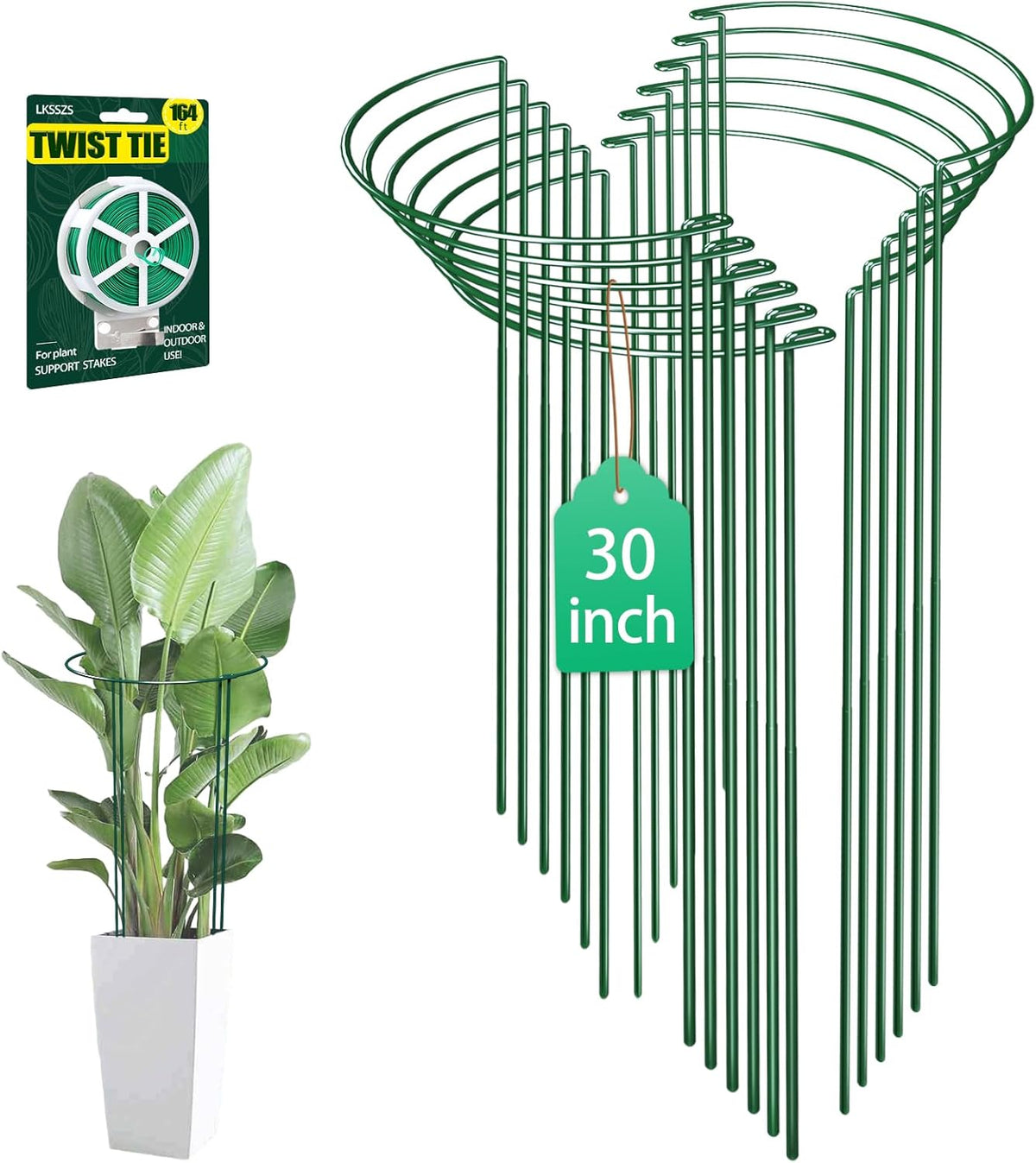 12 Pack 30 inch Plant Support Stakes, Heavy-Duty Half Round Peony Support, Garden Plant Stakes Cage for Outdoor Plants, Peony, Tomato, Hydrangea, (15ln Support +15ln Stainless Extension Tubes)
