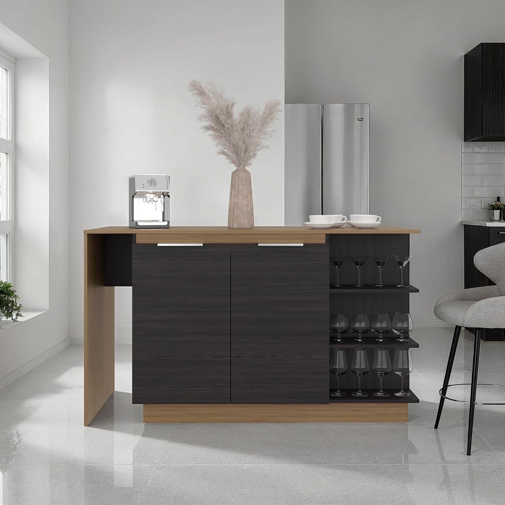 Kitchen Island with Storage Cabinet and Wine Glass Holder | Includes storage cabinet and wine glass holder for organized kitchen use