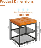 Small Shoe Storage Bench with PU Leather Seat Cushion, 3-Tier Freestanding Shoe Rack Organizer for Entryway, Heavy-Duty Metal Mesh Shelves, Supports Up to 300 lbs, Brown (15.7"x11.4"x17.5")