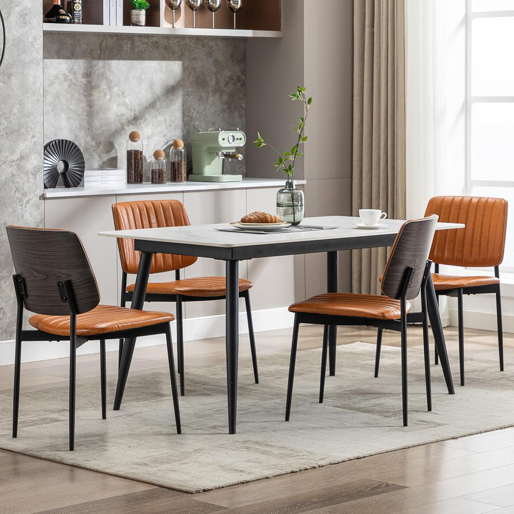 Okeysen Leather Dining Chairs Set of 2, Mid Century Modern Dining Chairs with Bentwood Backrest and Upholster Seat,Armless Kitchen Chairs with Metal Legs Adjustable Foot for Dining Room(Grey Bentwood)