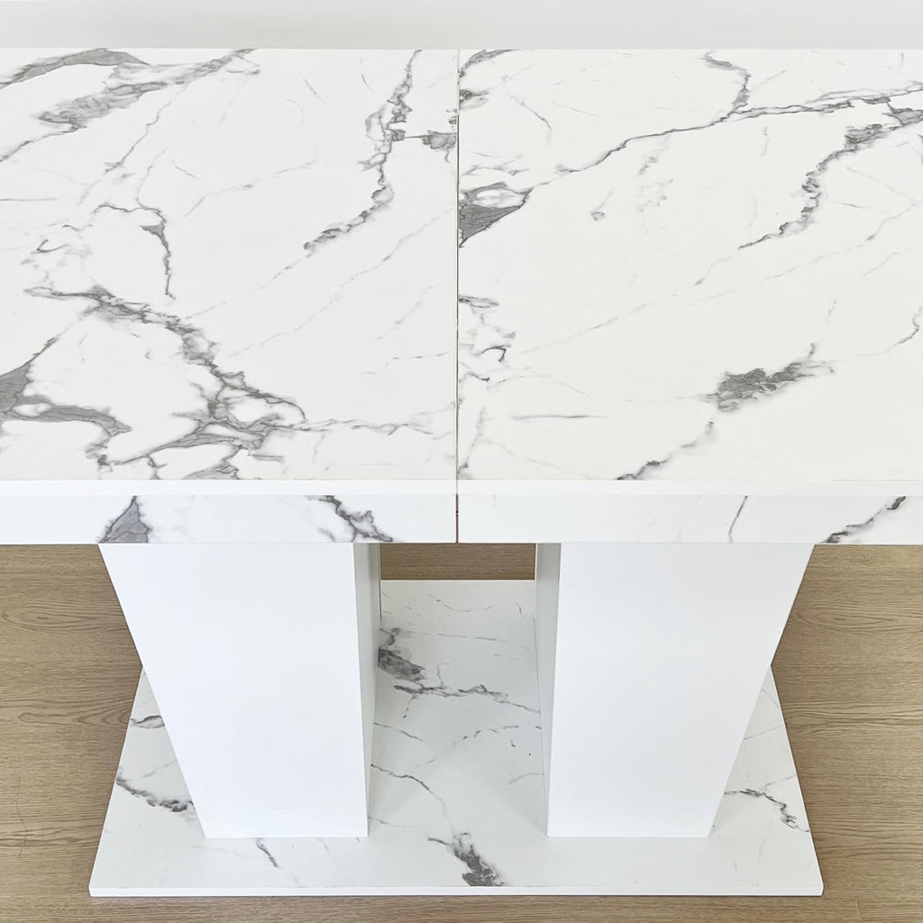 78.74" Extendable Dining Room Table for 6-10 Modern Faux Marble Wooden Expandable Kitchen Table Pedestal Base,Large Rectangle Dining Table,White