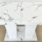 78.74" Extendable Dining Room Table for 6-10 Modern Faux Marble Wooden Expandable Kitchen Table Pedestal Base,Large Rectangle Dining Table,White