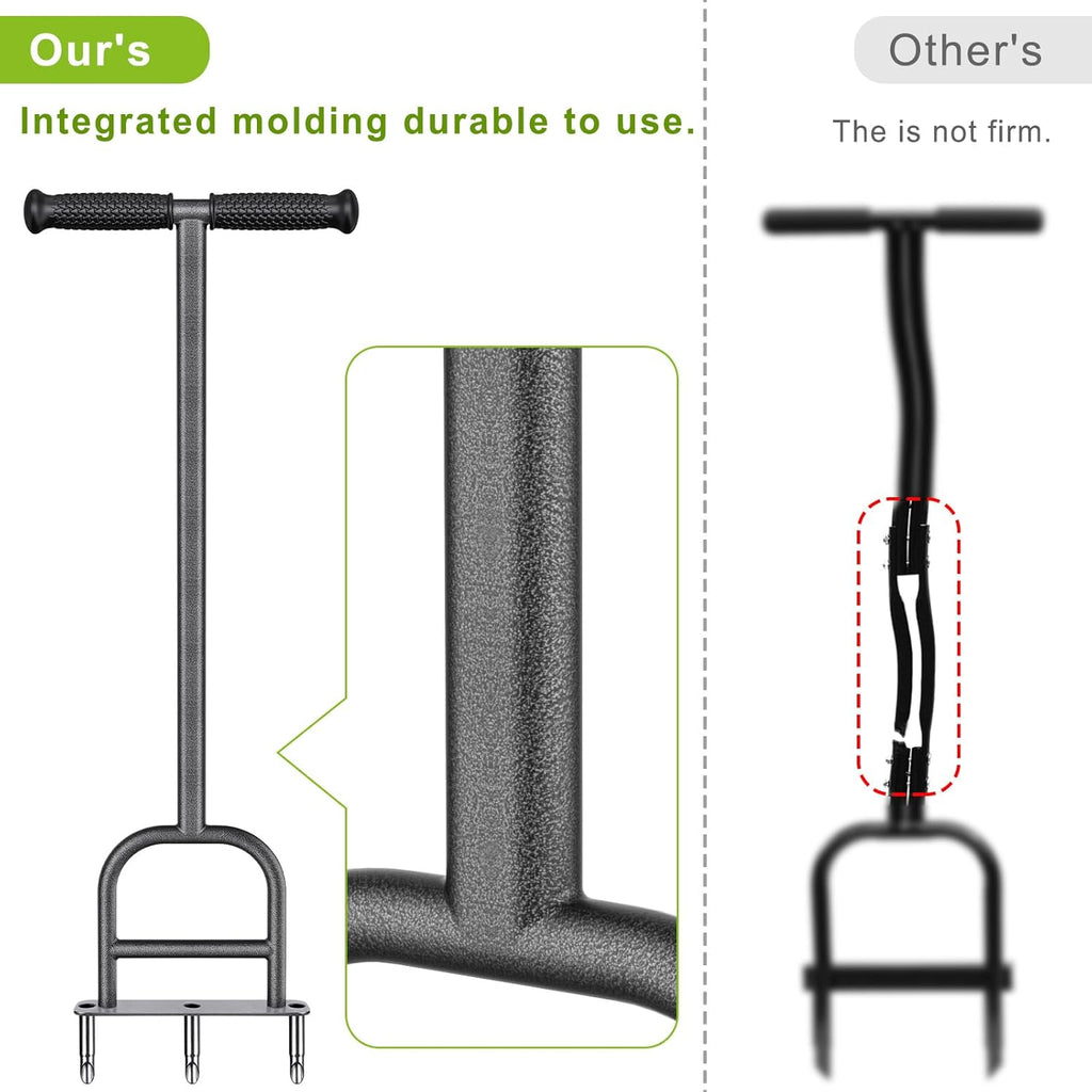 Dolibest Lawn Coring Aerator, Stainless Steel 3 Corer Plug Aerator Tool with Soft Rubber Grip, Manual Grass Aerating Tool, Garden Tool & Cleaning Hand Tool for Loosening Soil and Improving Lawn Health