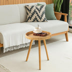 Round Side Table, Boho Circle End Table Coffee Table with Solid Wood Leg, Rattan Side Tables Living Room for Small Spaces, Bedroom, Corners