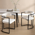 Barrel Dining Chairs Set of 2, White Boucle | Soft Boucle Upholstered Modern Dining Chairs, Ergonomic Curved Backrest, Black Metal Frame, Armchair, Kitchen Living Room