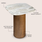 JONATHAN Y Milos Natural White Marble Square Top End Table with Honey Wood Cylinder Pedestal Base, 18" Modern Side Table for Living Room, Bedroom, and Small Spaces END5004B