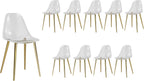 Baysitone Clear Dining Chairs Set of 10, Modern Kitchen Chairs with Transparent Seat, Acrylic Accent Side Chairs with Plating Metal Legs for Dining Room, Kitchen, Living Room with Gold