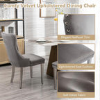 5 Piece Glass Dining Table Set Modern Small Glass Dining Table Set for 4, 35.43" Square Kitchen Table and 4 Velvet Upholstered Chairs for Kitchen Dining Room, Silver & Grey