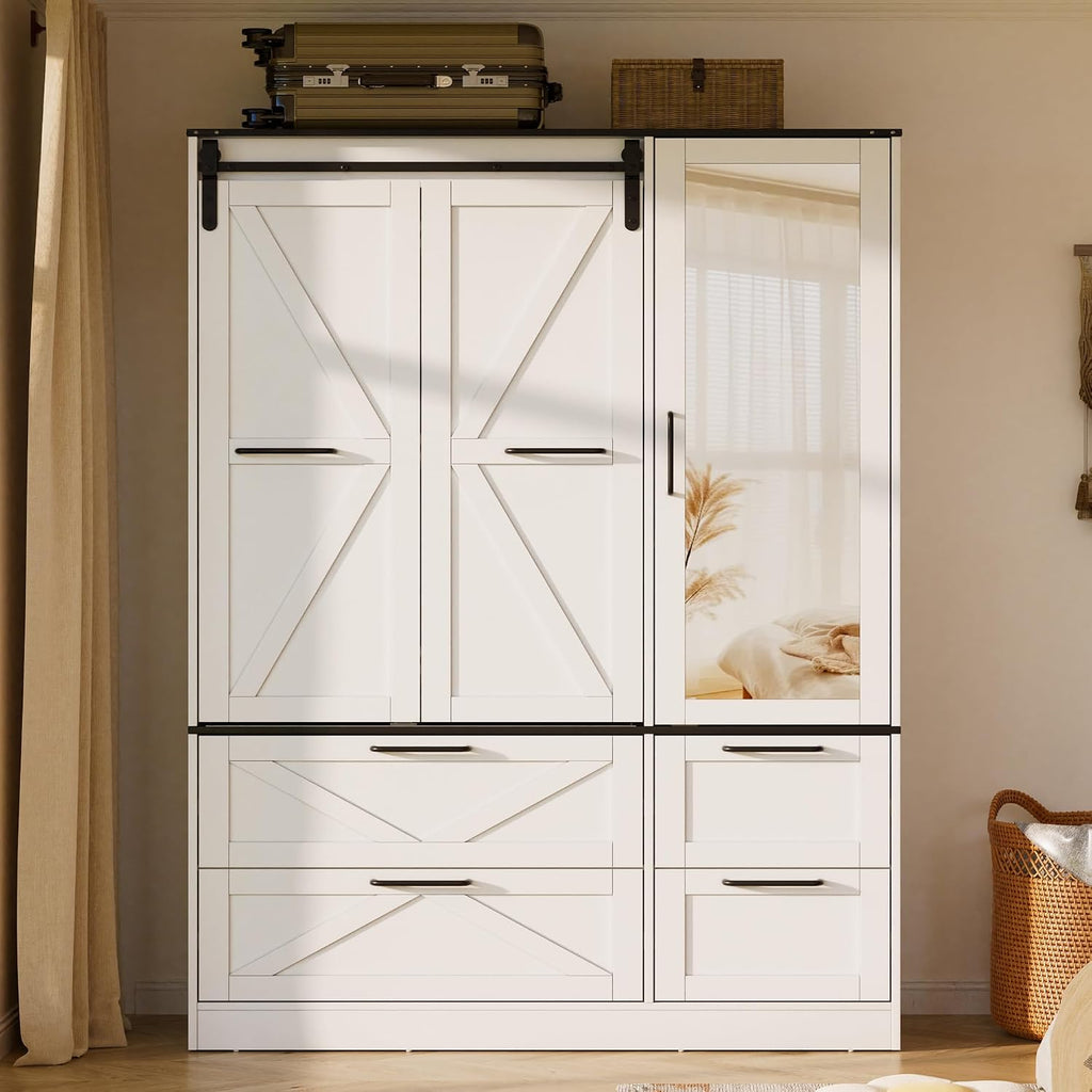 PAKASEPT Armoire Wardrobe Closet with w/Folding Sliding Barn Door