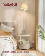 VASAGLE LILEA Collection - Small Round Side End Table, Contemporary Nightstand with Fabric Basket, Matte White ULFL004WC01S