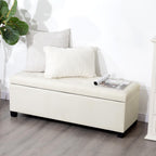 Asense 42" Storage Ottoman Bench, Large Linen Upholstered Rectangular Footstool with Safety Hinges, End of Bed Bench for Bedroom, Entryway Bench with Storage, Window Seat, Beige