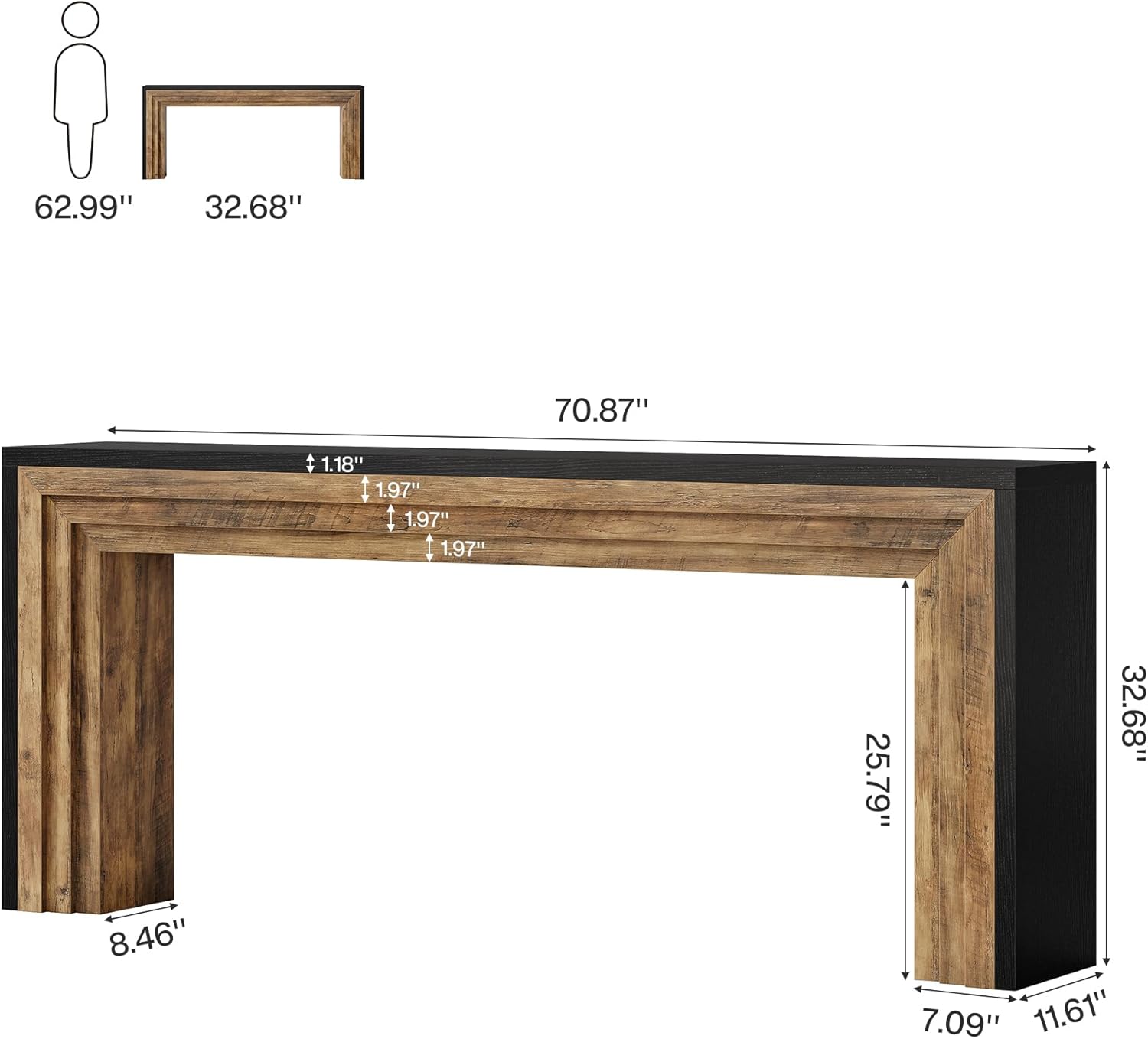 Tribesigns 70.9-Inch Long Console Table, Farmhouse Narrow Wooden Sofa Table Behind The Couch for Living Room, Entryway, Hallway, Foyer, Black + Brown