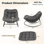 Tangkula Outdoor Papasan Rocking Chair, Oversized Egg-Shaped Rocker with Thick Cushioned Seat, Heavy Duty Metal & Weather-Resistant Wicker Frame, Non-Slip Pads for Patio, Balcony, Garden (Gray)