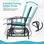Tangkula 2-Seater Outdoor Glider Bench with 2-Tier Center Table (Turquoise) | Breathable Mesh Fabric Seat & Back, Footrest, Storage Shelf, Heavy-duty Metal Frame for Garden, Porch, Backyard