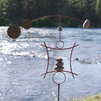 Zen Garden Spinner Kinetic Wind Sculpture | Balanced Arch Yard Decor with Rock Cairn and Stake | Relaxing Metal Art Wind Vane | Large | Handmade in The USA