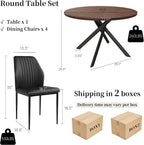 HIPIHOM 45.3'' Walnut Round Dining Table Set for 4, Mid Century Modern Small Coffee Set for Dining Room Kitchen Apartment (Dark Walnut Table + 4 Black Chairs)