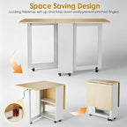 LotFun Portable Folding Dining Table, Space Saving Kitchen Table with 6 Lockable Casters & 2‑Tier Storage Rack, Multifunctional Table for Compact Spaces (48.6 x 24.6X 30.6)