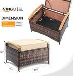 VINGLI 2 Pieces Rattan Ottoman with Storage, Wicker Patio Furniture w/Removable Cushion, Multipurpose Footrest Stool for Outdoor (Brown)