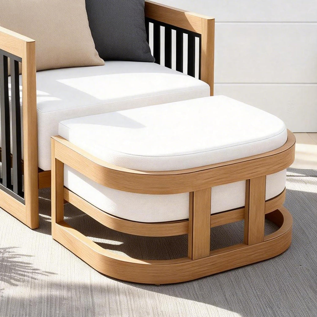 PEAK HOME FURNISHINGS Outdoor Patio Ottoman in Aluminum with Cushion, Teak Finish