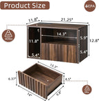 BuildHom Floating Nightstand Set of 2 with Charging Station, Walnut | Wall Mounted Side End Table with Drawer, Modern Fluted Design, 21 inch Larger Storage Night Stand with Outlet for Bedroom