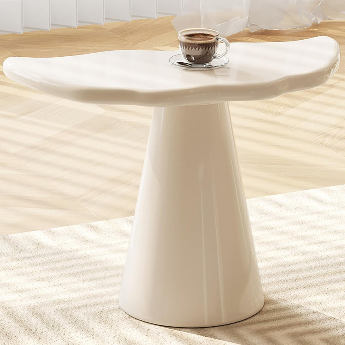 Cloud Shape End Table, Modern Accent Cocktail Table for Small Space Living Room, Tapered Pedestal Base Side Table, 15.74" Hight, Easy Assemble, Cream White