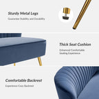 TINA'S HOME Mid-Century Velvet Loveseat Sofa, Upholstered Loveseat Couch with Golden Metal Legs, Small Tufted 2-Seat Sofa Armless Love Seat for Living Room Bedroom, Slate Blue